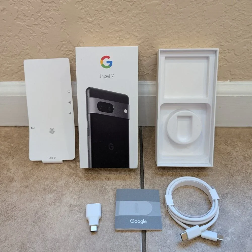 Google Pixel OEM USB Cable, USB A-C Adpr, Sim Tool, Box for Pixel 7 Obsidian Blk